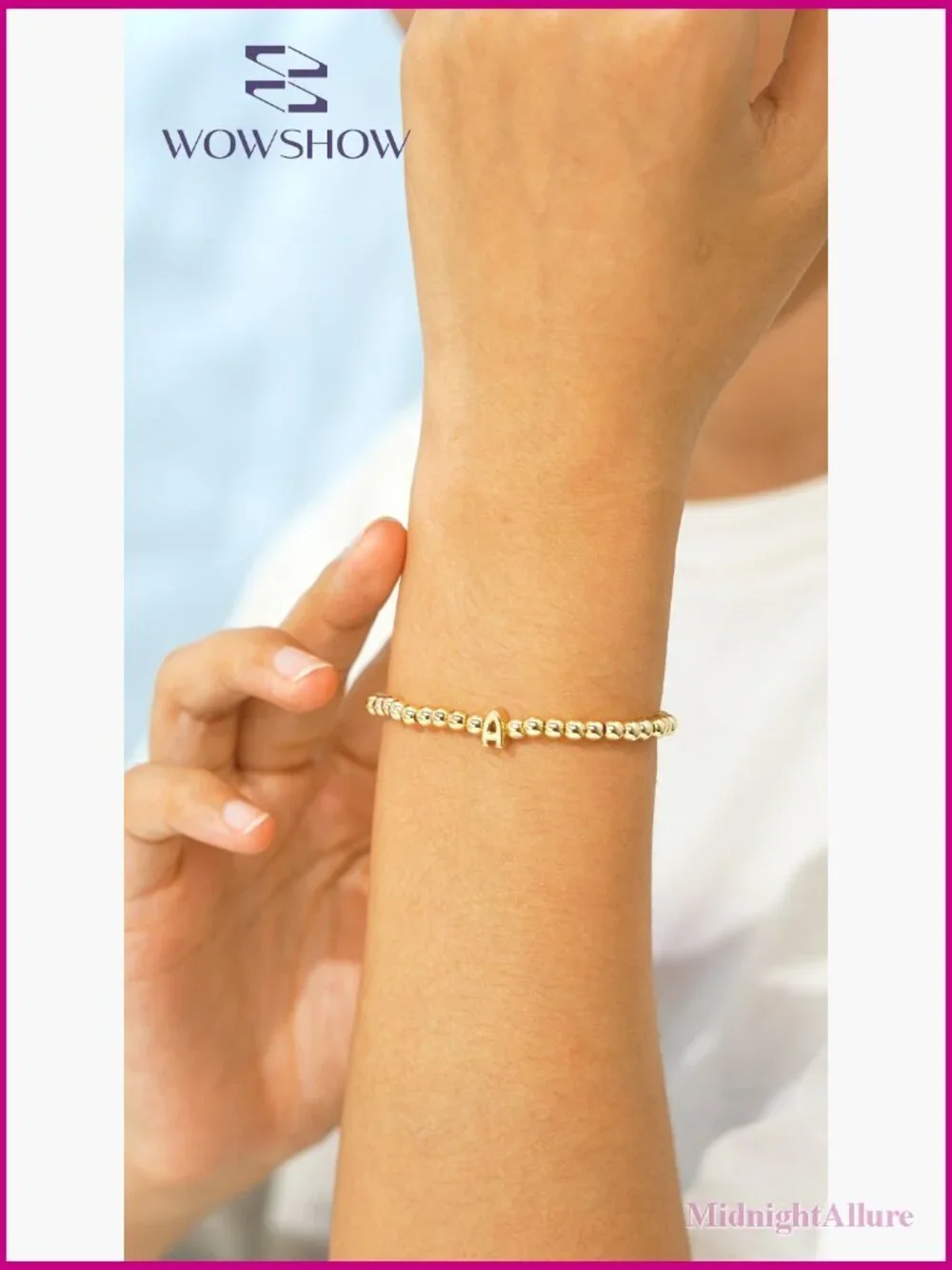 Stretch Initial Beaded Bracelet 18K Gold Plated A-Z Letter Jewelry Gift